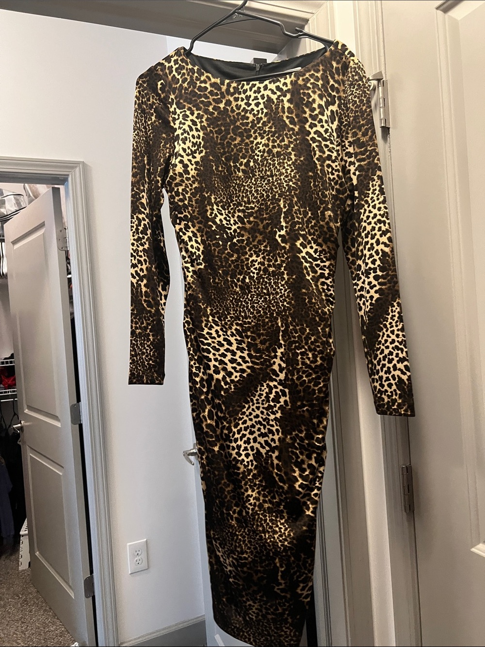 Philosophy Leopard-Print Long Sleeve Midi Dress in Brown and Cream
